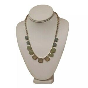 Ann Taylor Loft Statement Necklace Green Gold Toner 20" Adjustable Geometric